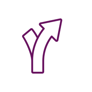 Safer Infusion Systems, Inc. Two purple arrows diverging, right direction.