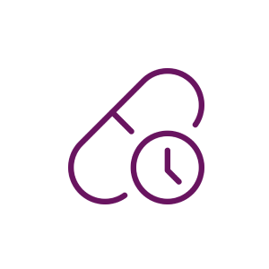 Safer Infusion Systems, Inc. Pill and clock icon on white background.