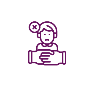 Safer Infusion Systems, Inc. Unhappy person refusing handshake icon.