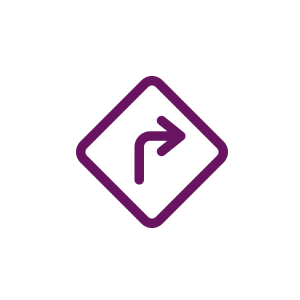 Safer Infusion Systems, Inc. Purple right turn arrow on white background.